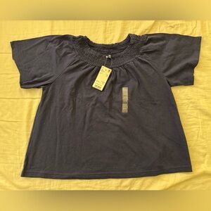Uniqlo Shirred Short Sleeve T-Shirt Girls 11-12 Navy Blue